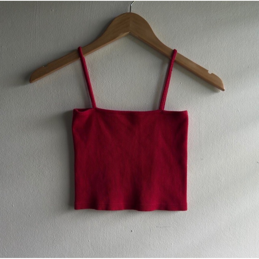 Y2K Brandy Melville Ribbed Spaghetti Strap Cami Crop Top Women One Size Red